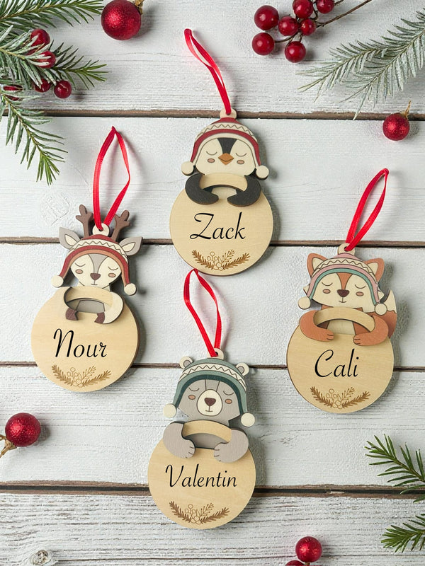 Boules de Noël personnalisées – Animaux d’hiver