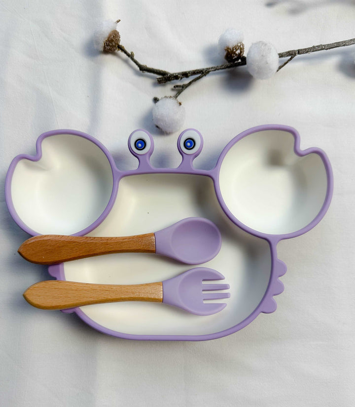 Set repas assiette crabe + couverts pour enfant personnalisé