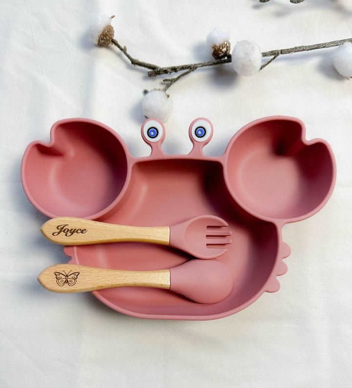 Set repas assiette crabe + couverts pour enfant personnalisé