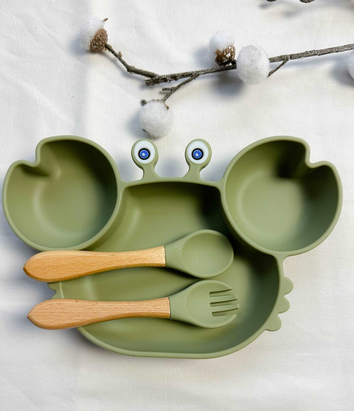 Set repas assiette crabe + couverts pour enfant personnalisé