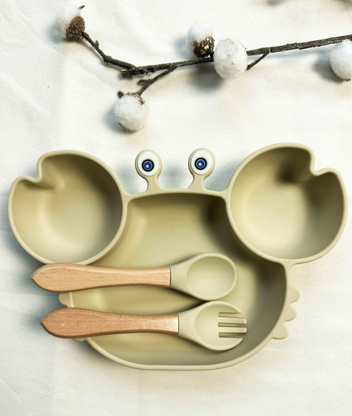 Set repas assiette crabe + couverts pour enfant personnalisé