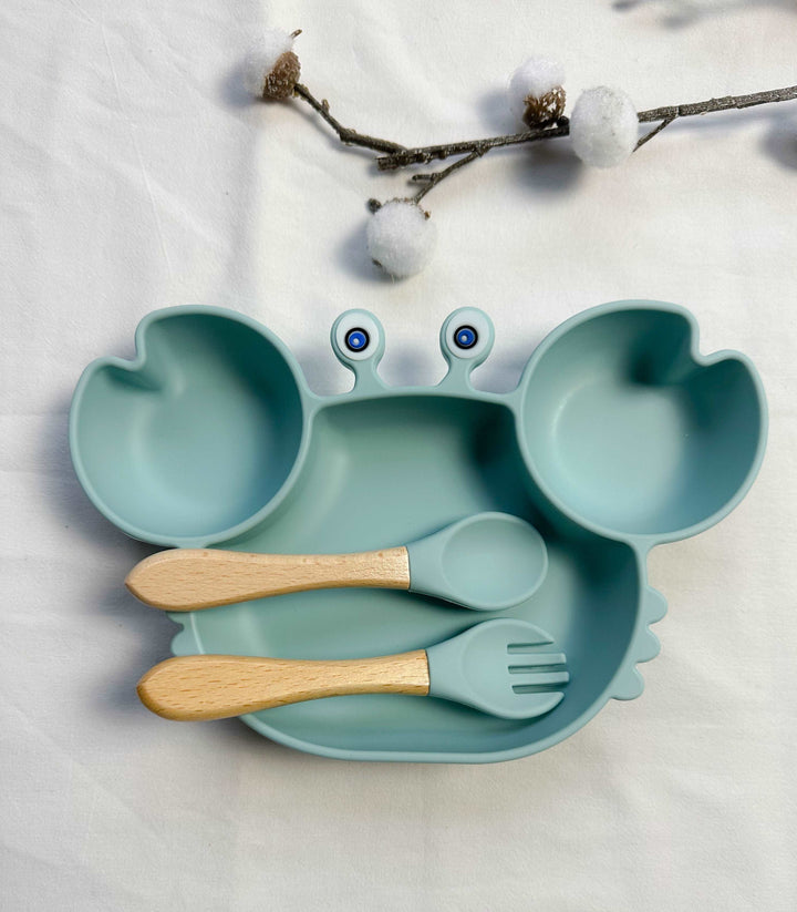 Set repas assiette crabe + couverts pour enfant personnalisé