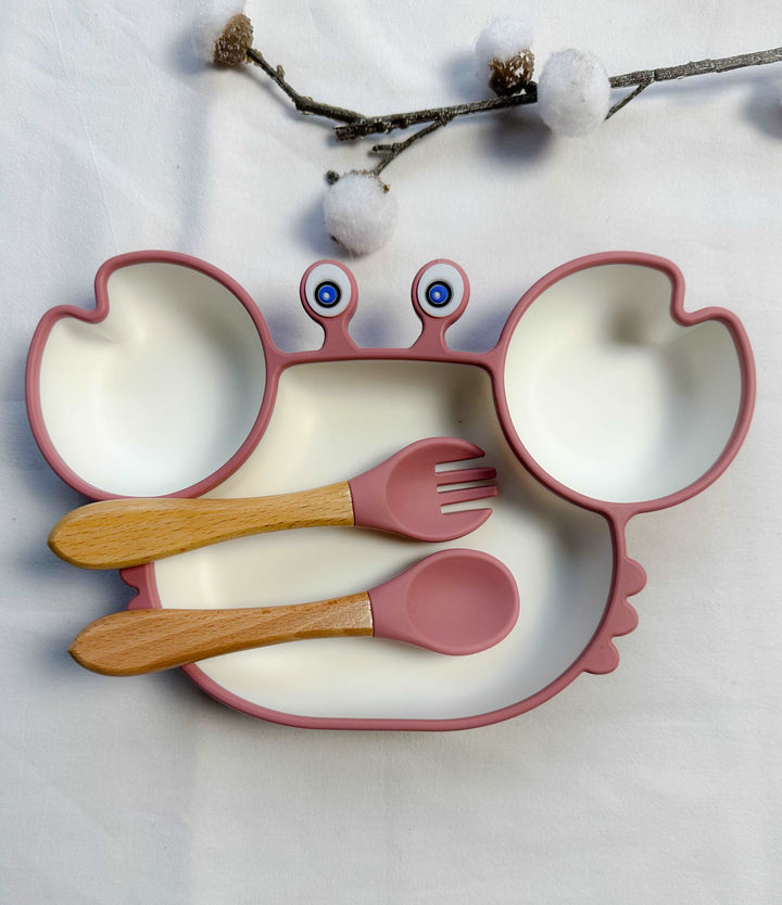 Set repas assiette crabe + couverts pour enfant personnalisé