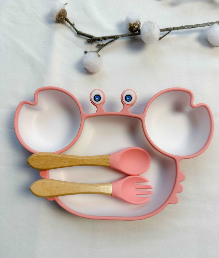 Set repas assiette crabe + couverts pour enfant personnalisé