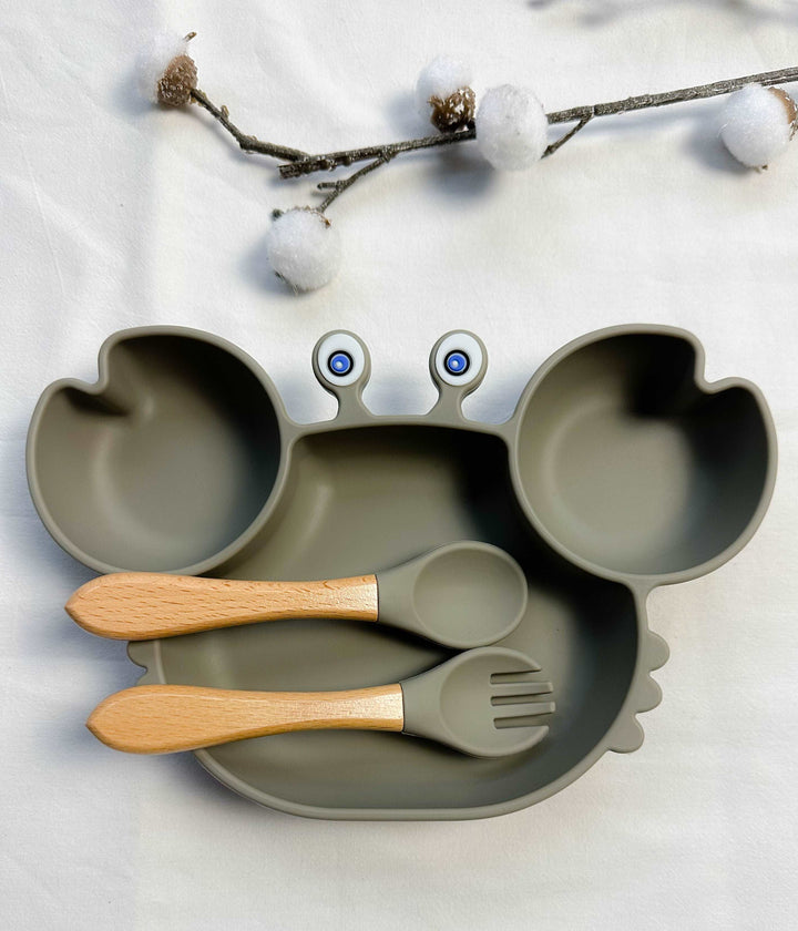 Set repas assiette crabe + couverts pour enfant personnalisé