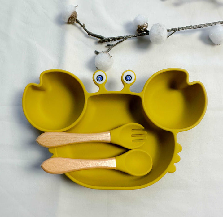 Set repas assiette crabe + couverts pour enfant personnalisé