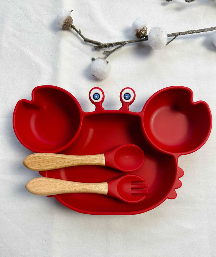 Set repas assiette crabe + couverts pour enfant personnalisé