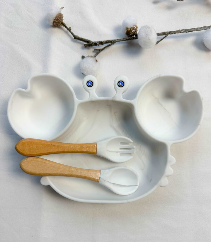 Set repas assiette crabe + couverts pour enfant personnalisé