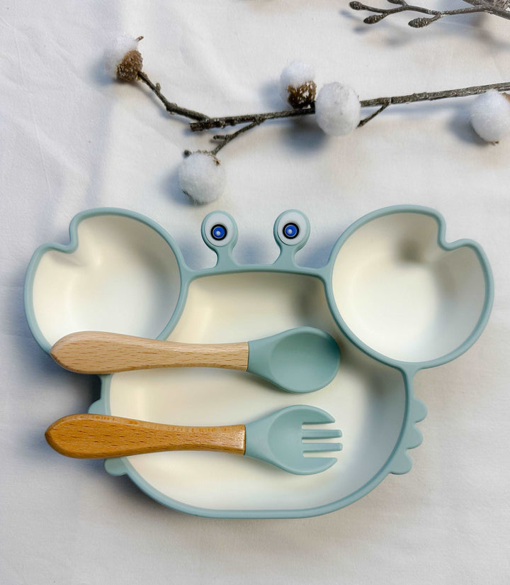 Set repas assiette crabe + couverts pour enfant personnalisé