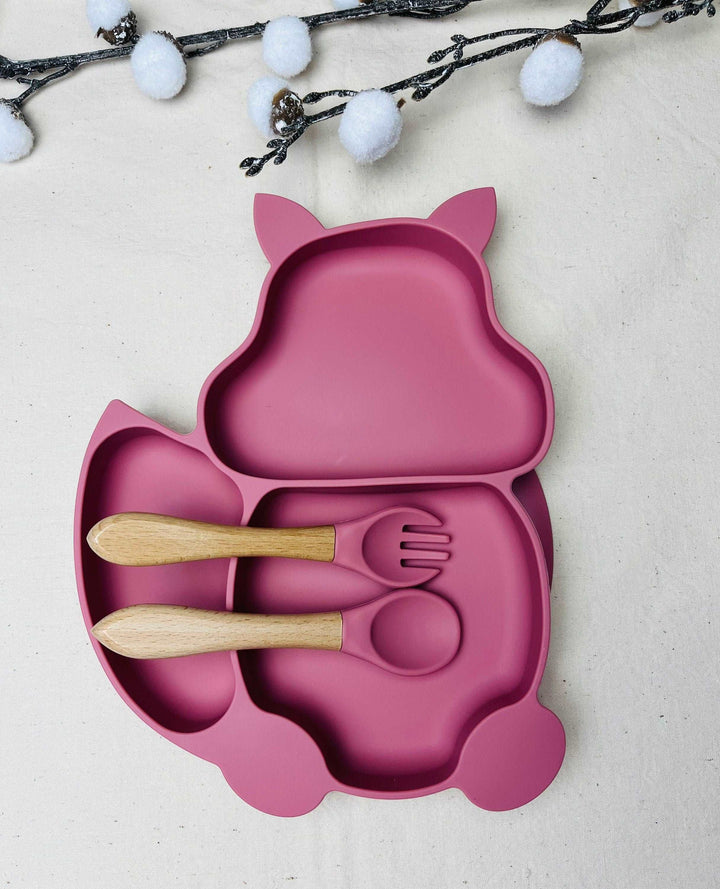 Set repas assiette renard + couverts pour enfant personnalisé