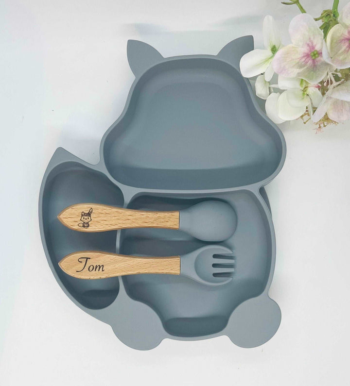 Set repas assiette renard + couverts pour enfant personnalisé